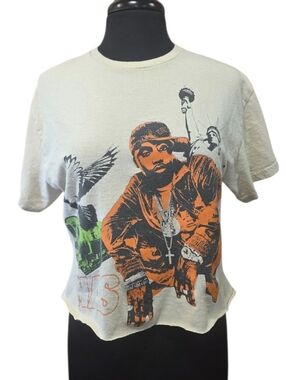 Nas Retro T-shirt Cropped Short Sleeve Tee with Orange Hip-Hop Motif Cream